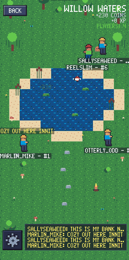Live multiplayer lagoon with players chatting in Pixel Reel