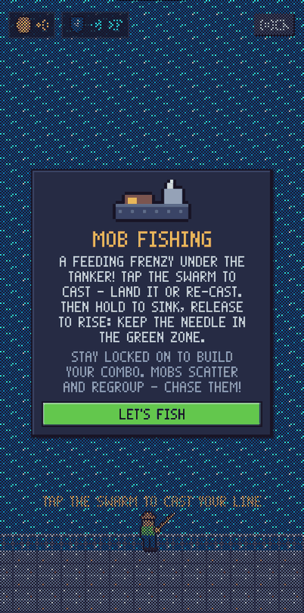 Mob fishing feeding frenzy